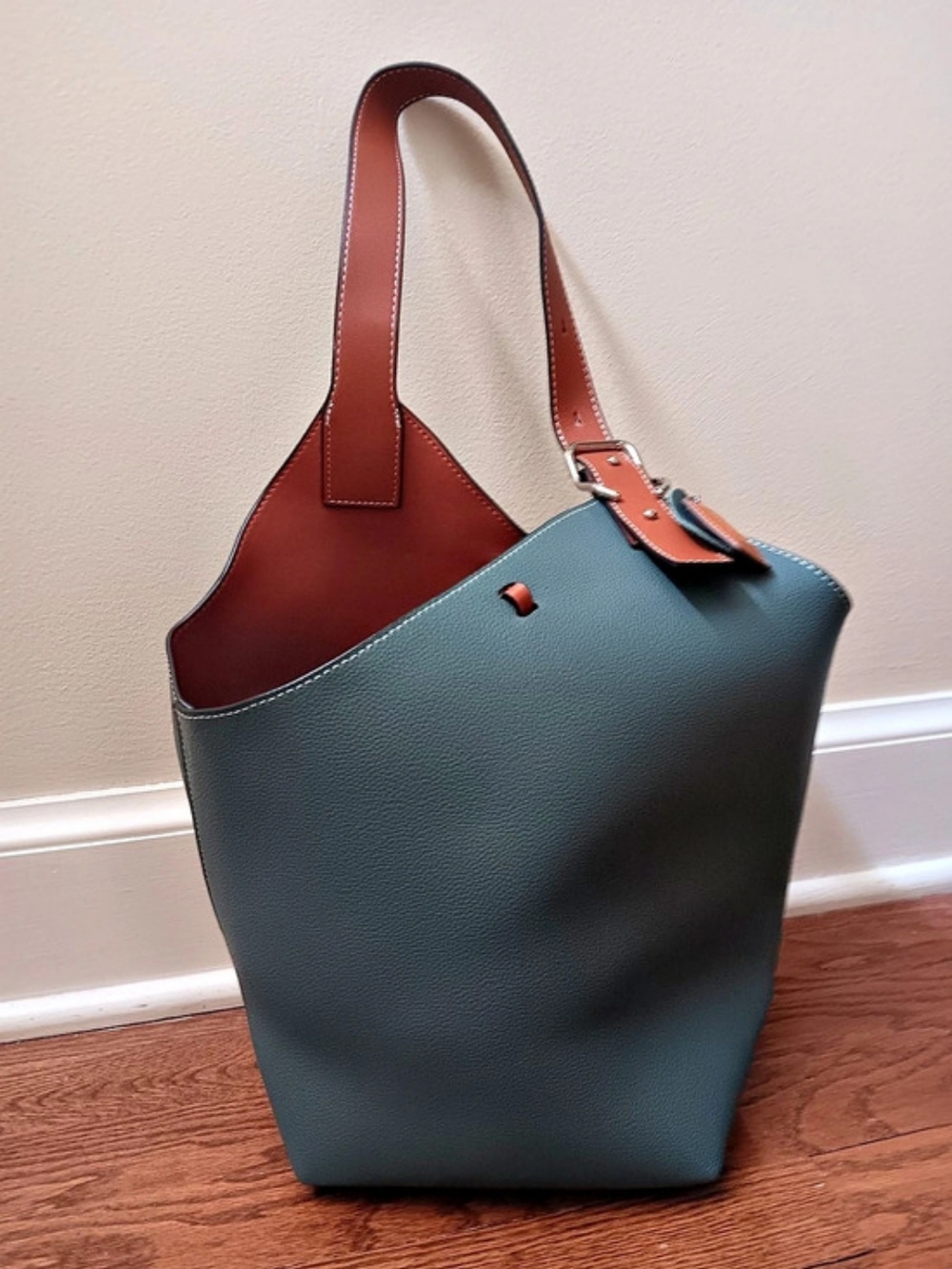 MDBM Maison de Beaute Marseille Cholet Bucket Purse Mist Green/Cognac Brown